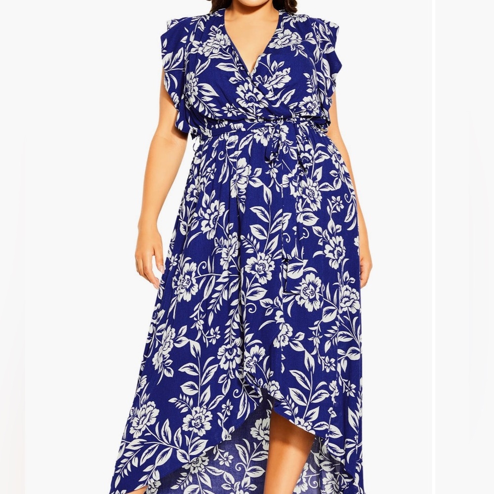 City Chic Blue and White Asymmetrical High-Low Sundress